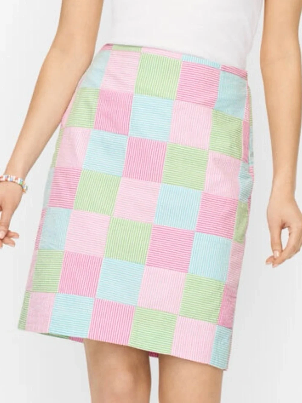 Talbots Pastel Patchwork Striped Seersucker Skirt Size 22W